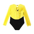 thumbnail image 4 of YONGHS Long Sleeve Gymnastics Leotards for Girls Ruffle Edge Athletic Bodysuit Dancewear Yellow 12, 4 of 5