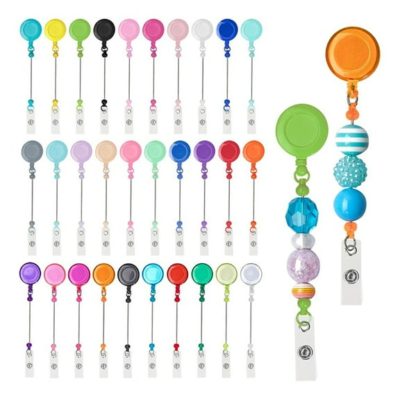30Pcs Beadable DIY Badge Holder Set Heavy Duty Retractable Keychain Reel Clips ID Name Clip for Office Worke