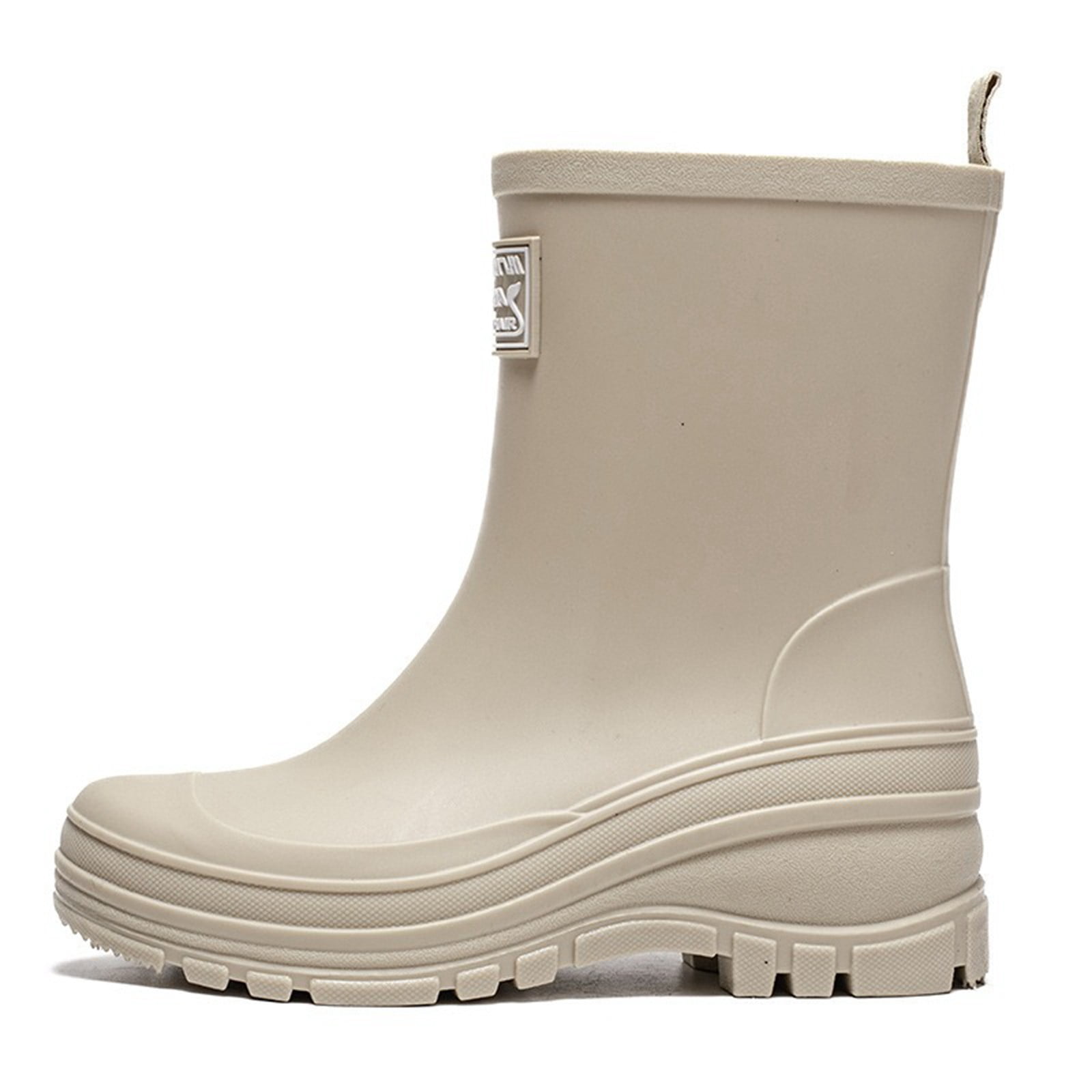 Rain Boots for Women Waterproof Mid Calf Rain Boots Wide Calf Garden Shoes Womens Rain Boots (Beige 6.5)