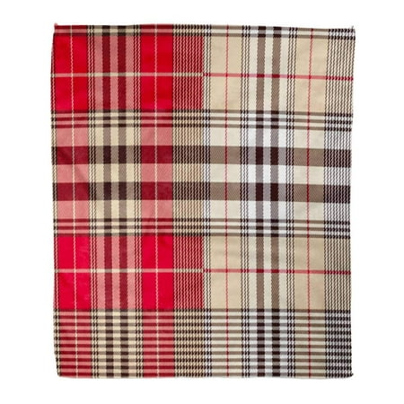 ASHLEIGH Flannel Throw Blanket Glen Houndstooth Plaid Pattern Printing Pattern Check Black and White Stipes on Red Beige High Precise 58x80 Inch Lightweight Cozy Plush Fluffy Warm Fuzzy