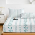 thumbnail image 6 of Twin XL Size Fitted Sheet Set - Mint Green Striped 2 Piece Bedding Sets 16" Deep Pocket Fitted Sheet with 1 Pillowcases, Spring Flowers Plants Lines Pattern Brushed Microfiber Hotel Luxury Bed Sheets, 6 of 9