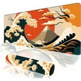 thumbnail image 1 of Gaming Mouse Pad, Japanese Sea Wave Sun Extended Large Desk Mat, Big Computer Keyboard Desk Pad, Stitched Edges Mousepad, 31.5 x 11.8 Inch Waterproof Desk Pad for Office and Home, 1 of 6