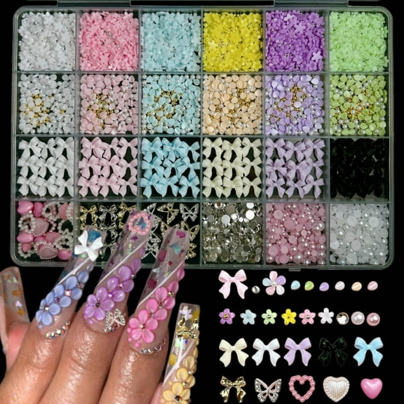 1Box Nail Charms and Gems Set, 3D Alloy Butterfly Nail Art Decoration DIY, White Pink Blue White Yellow Pearls Charms for Nail Manicure DIY Crafts Jewelry Earring Accessories