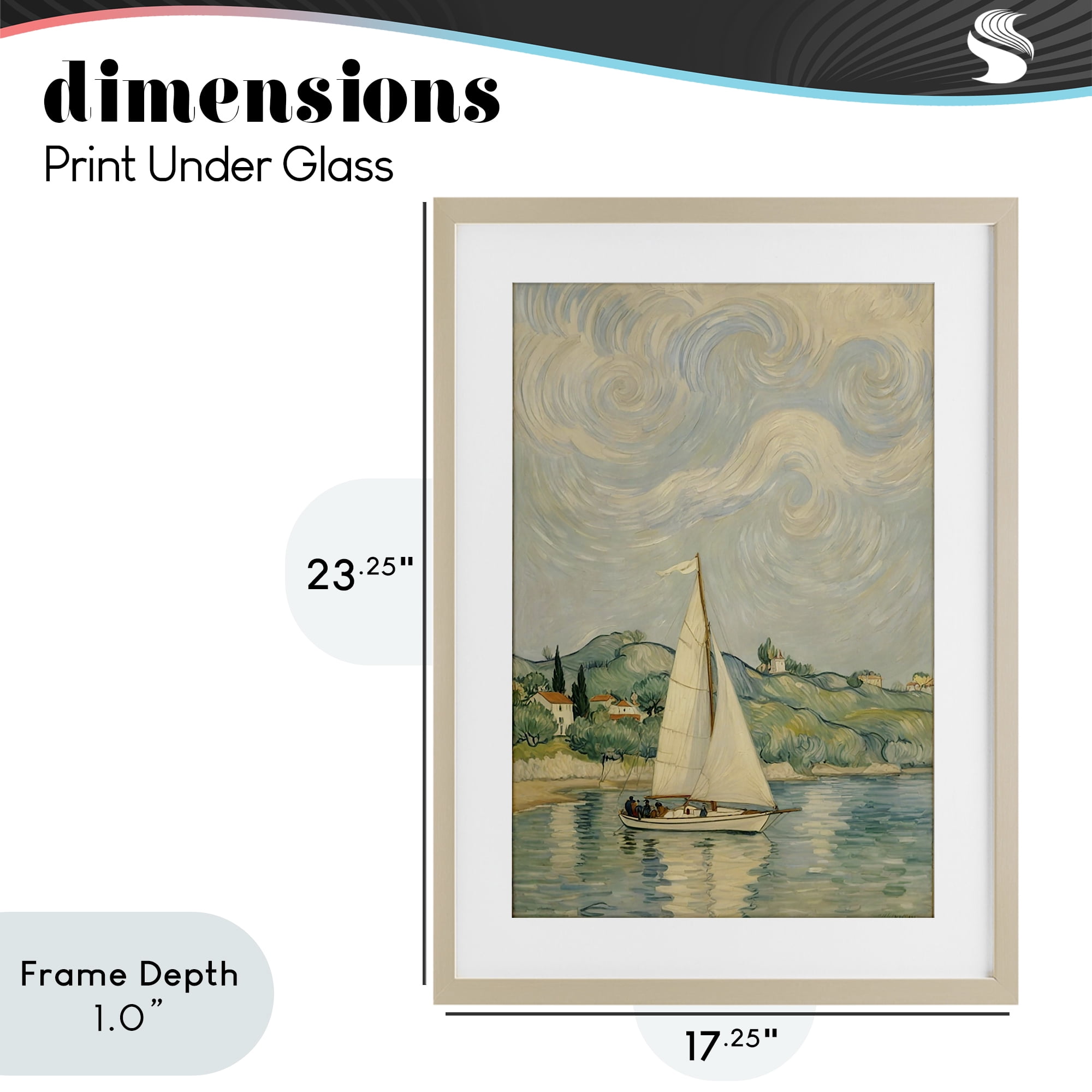 Stupell Industries Sailboat Beneath Swirling Clouds Birch Framed Print Under Glass, design by Angie Hawke