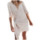 thumbnail image 1 of Puntoco Vestido De Manga Corta Con Cuello En V, Moda De Verano Para Mujer, Diseño Con Cordones, Cuello En V, Vestido Informal Suelto De Algodón Y Lino, Color Sólido, Blanco M, 1 of 5