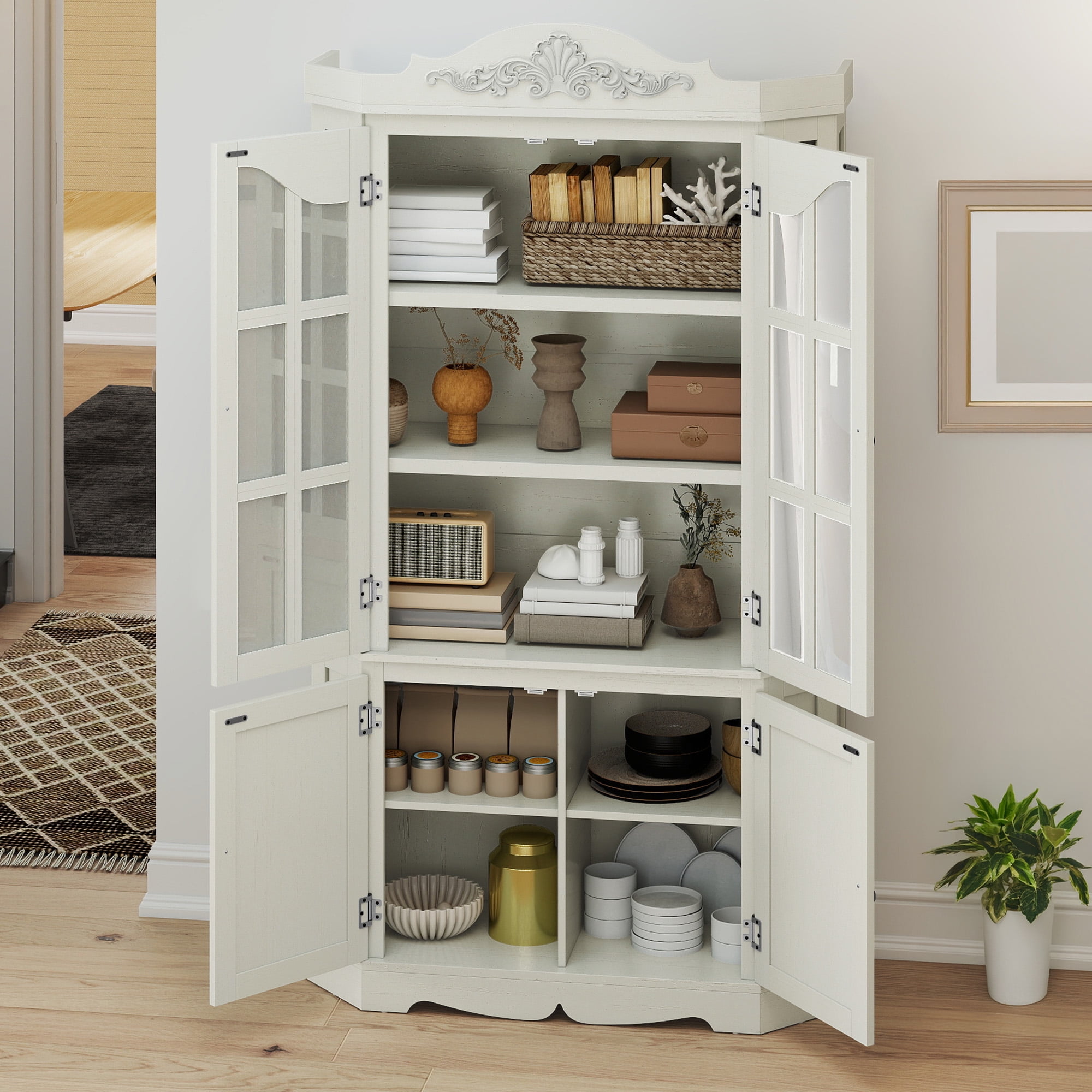 Nathan James Kova Cane Rattan Doors Accent Cabinet with Black