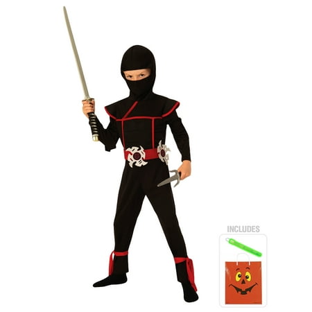 Stealth Ninja Costume Kit With Safety Light - Kids L