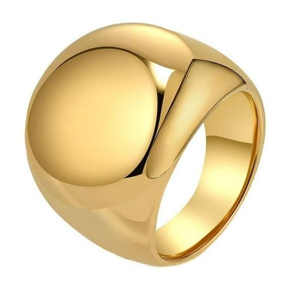 HIJONES Womens Stainless Steel Large Glossy Simple Dome Chunky Ring Ball Curved Statement Band Gold Size U