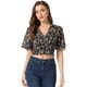 thumbnail image 1 of Blusas cortas con volantes florales de manga corta con cuello en V para mujer Negro L, 1 of 6