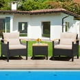 thumbnail image 4 of Costway Patiojoy 3PCS Patio Rattan Furniture Set Wooden Armrest Table Top Cushioned Deck Beige, 4 of 10