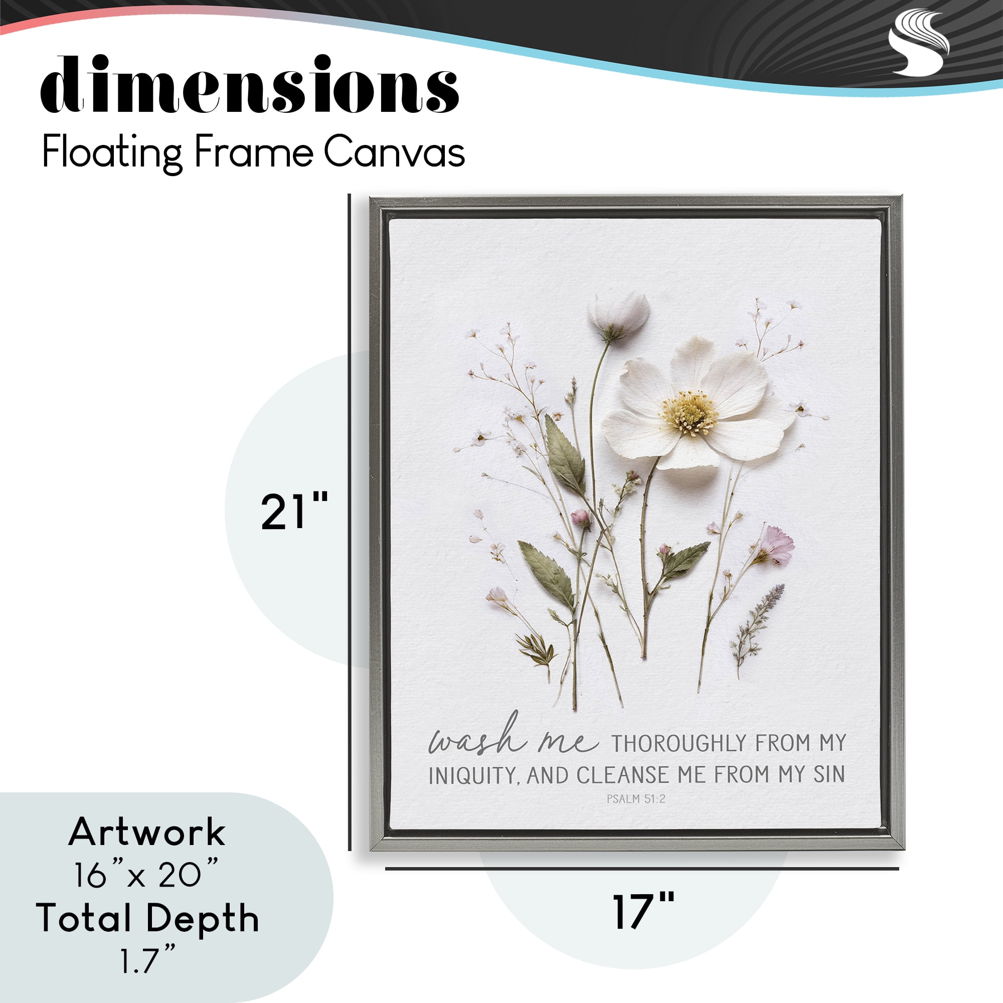 Pressed Flower Proverb Gray Framed Floater Canvas Wall Art, design by Lettered and Lined