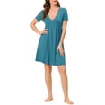 thumbnail image 2 of INSPIRE CHIC Vestido de Noche para Mujeres Pijamas Camisón de Noche con Cuello en V Profundo Ropa de Casa Largos M Azul Lago, 2 of 5