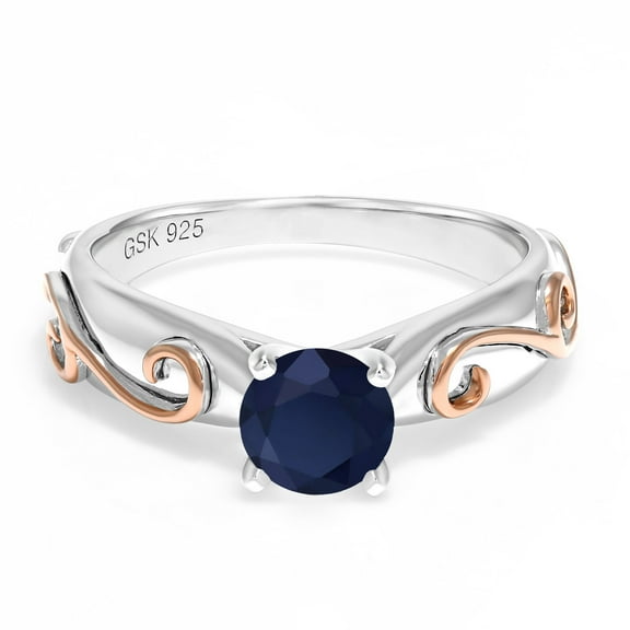 Gem Stone King 925 Sterling Silver 2 Tone Blue Sapphire Vine Ring for Women (1.00 Cttw, Round 6MM, Size 9)