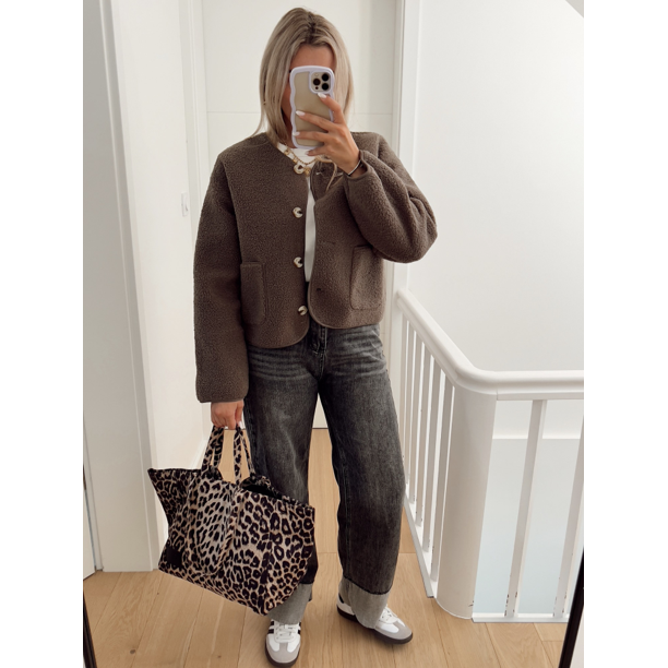 Chaqueta de lana de manga larga con cuello redondo para mujer, abrigo informal de un solo pecho con bolsillo, Color sólido, Otoño, 2024