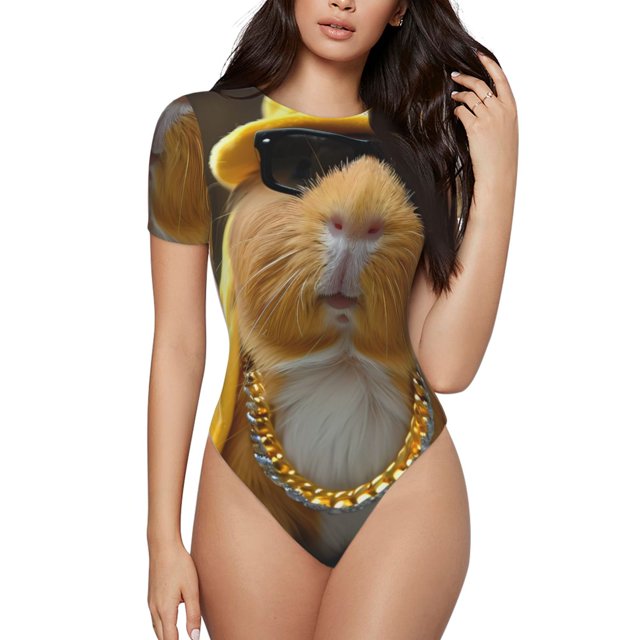 Saiise Pyjama à Manches Courtes pour Femmes, Motif Cochon d'Inde, Col Rond, Extensible, avec Fermeture à Pression - Grand