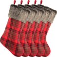 thumbnail image 1 of 5 Piezas Medias de Navidad Chimenea de Navidad Calcetines Colgantes Medias de Decoración con Puño de Piel Sintética de Felpa para Decoraciones de Fiesta de Navidad, A Cuadros Sailing Electrónica, 1 of 5