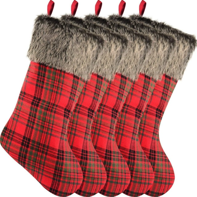 5 Piezas Medias de Navidad Chimenea de Navidad Calcetines Colgantes Medias de Decoración con Puño de Piel Sintética de Felpa para Decoraciones de Fiesta de Navidad, A Cuadros Sailing Electrónica