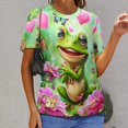 thumbnail image 6 of Frog Hearts Butterflies Flowers Women's Short Sleeve T-Shirt Crew Neck Casual Summer Trendy Loose Fit Tops, 6 of 6