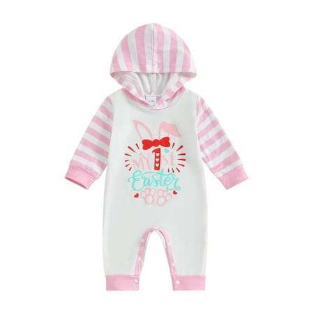 

Baby Girl Boy Festival Jumpsuit Long Sleeve Hearst Bunny Print Hooded Romper Fall Spring Onesie