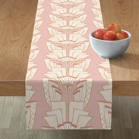 

Cotton Sateen Table Runner 108 - Art Deco Dreams Pink Gold Feminine Blush Floral 1920S Retro Flapper Print Custom Table Linens by Spoonflower