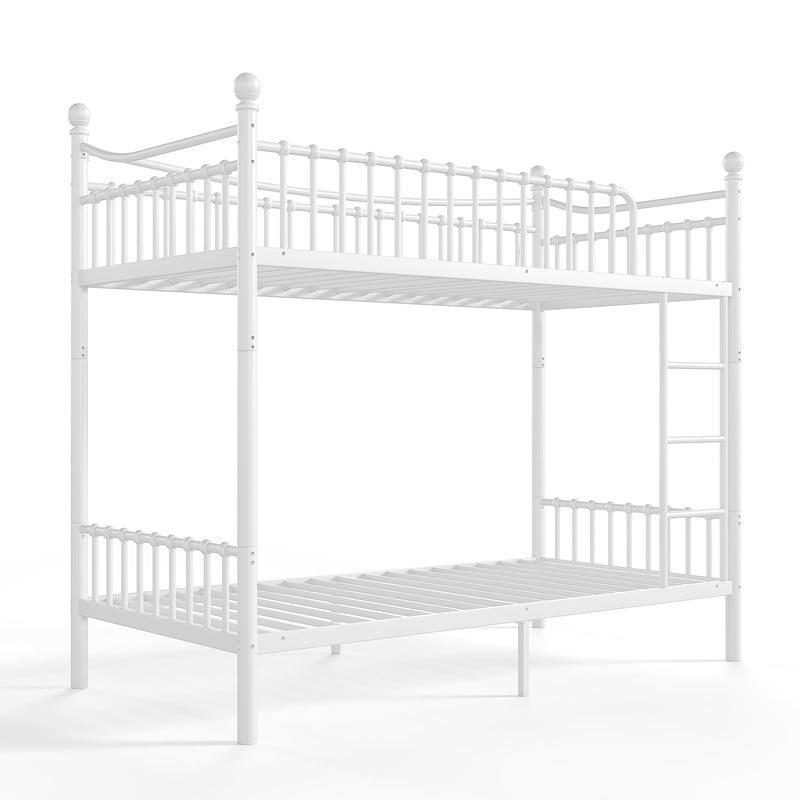 Twin XL over Twin XL Metal Bunk Bed with Curved Guardrail, Round Tube Bedpost Detachable Bed Frame for Kids, Teens & Adults