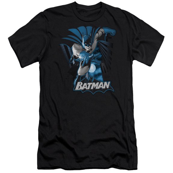JLA Justice League Batman Blue & Gray S/S Adult 30/1 T-Shirt Black