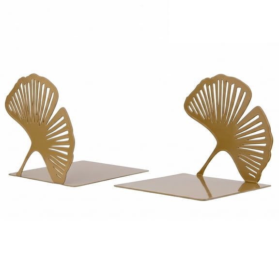 REGALWOVEN Decorative Metal Bookends, Leaf Design Book Ends for Shelves, Non-Skid Botanical Book Stopper for Home Office, 2Pcs Gold 4.9"L x 4.9"W x 4.9"H