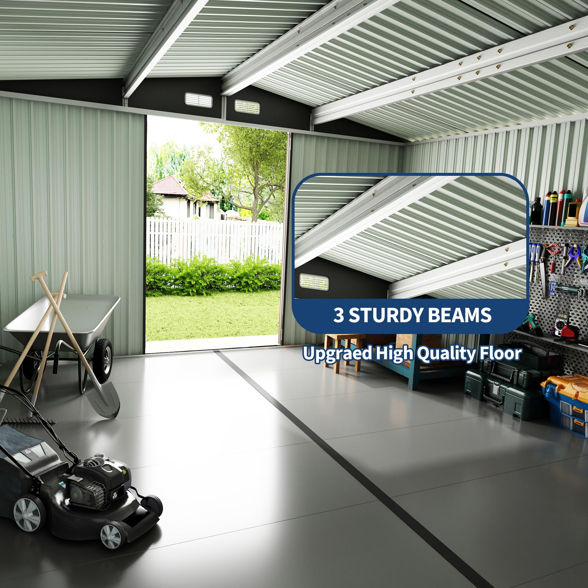 12x12 FT Metal Storage Sheds Outdoor,Metal Yard Sheds Garden Shed Kit,Metals Tool Shed With Lockable Door,Metals Utility Shed Buildings With Air Vent for Backyard Garden Patio Lawn（ship in 3 boxes）