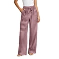 thumbnail image 3 of Yxbdin Striped Print Linen Pants for Women Elastic Drawstring High Waist Long Pants Comfortable Relaxed Fit Casual Trousers Everyday Daily Wear, 3 of 9