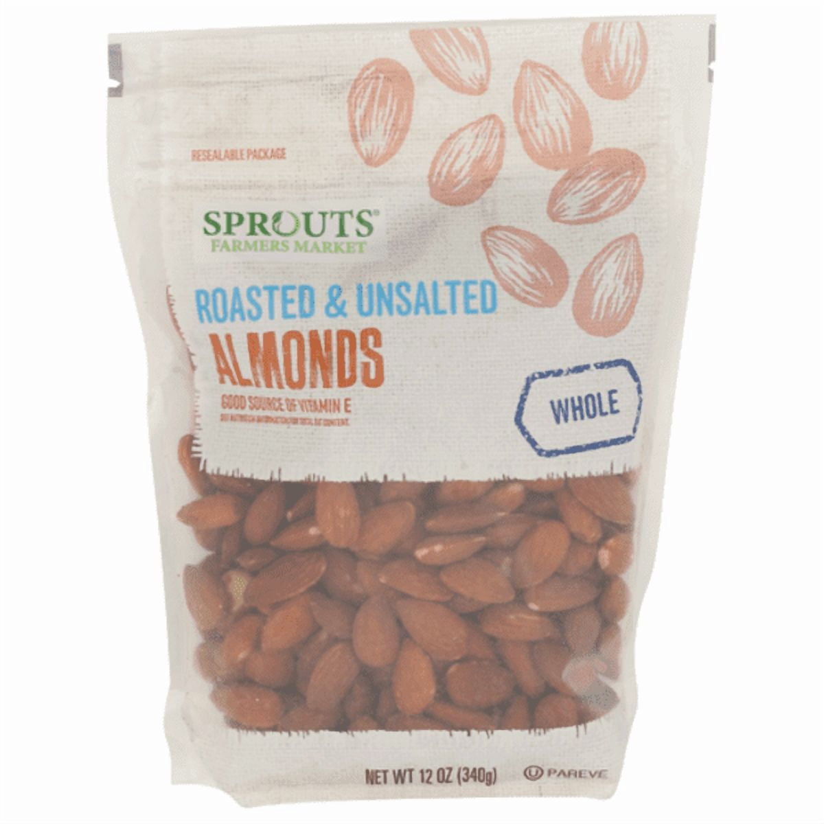 Sprouts Roasted Unsalted Whole Almonds 12 oz (Pack of 3)