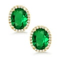 thumbnail image 2 of Gem Stone King 18K Yellow Gold Plated Silver Green Simulated Emerald Earrings for Women (3.48 Cttw, Oval 9X7MM), 2 of 5