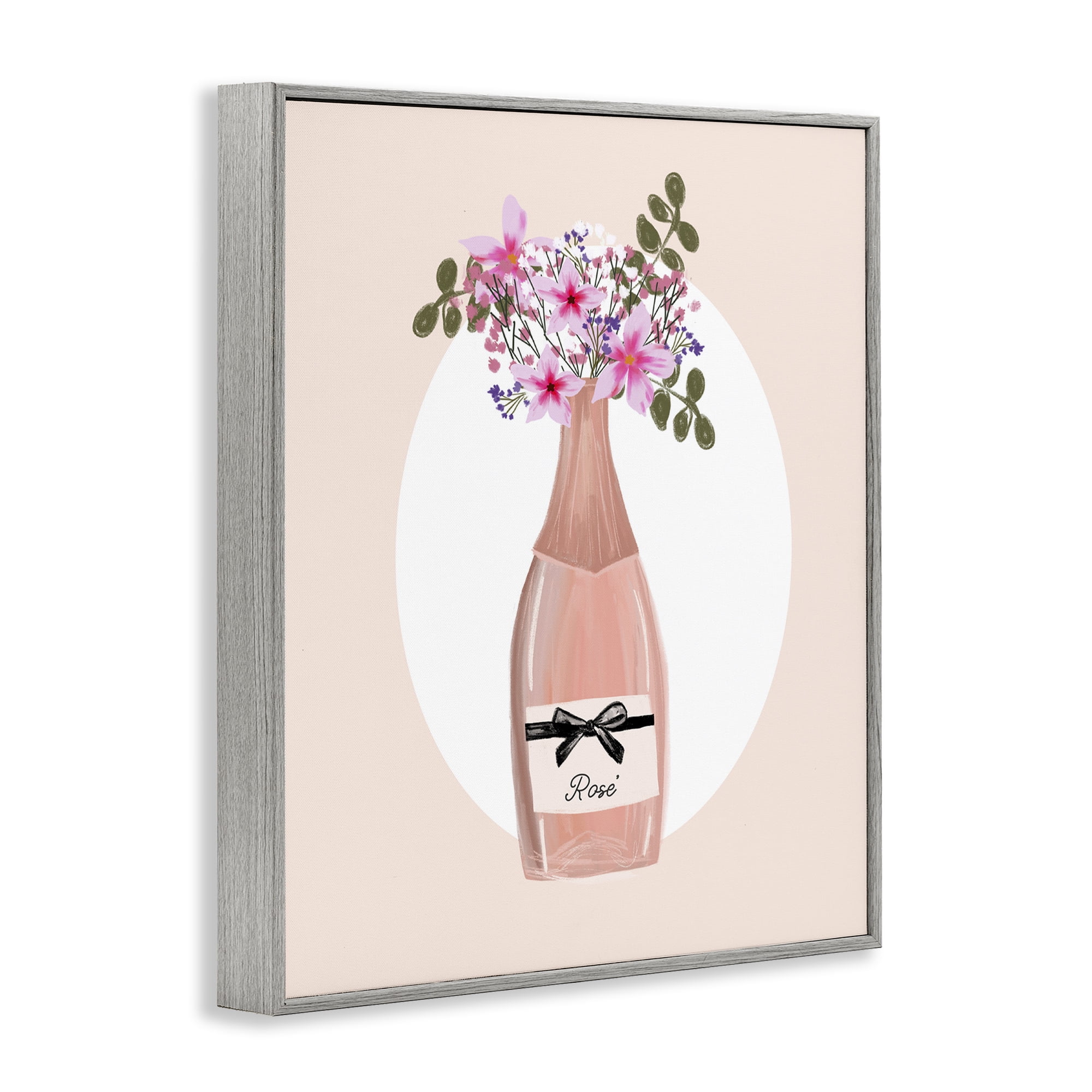 Stupell Industries Pink Lilies Champagne Food & Beverage Painting Gray Framed Art Print Wall Art, 16 x 20