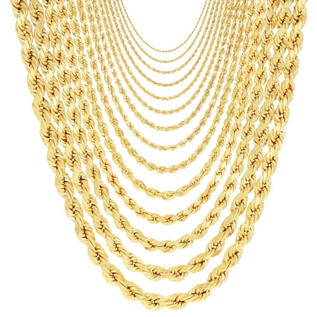 Nuragold 14K Real Yellow Gold Solid Rope Diamond Cut Chain Necklace 16"-30" (1mm-10mm) Italian Jewelry for Men & Women