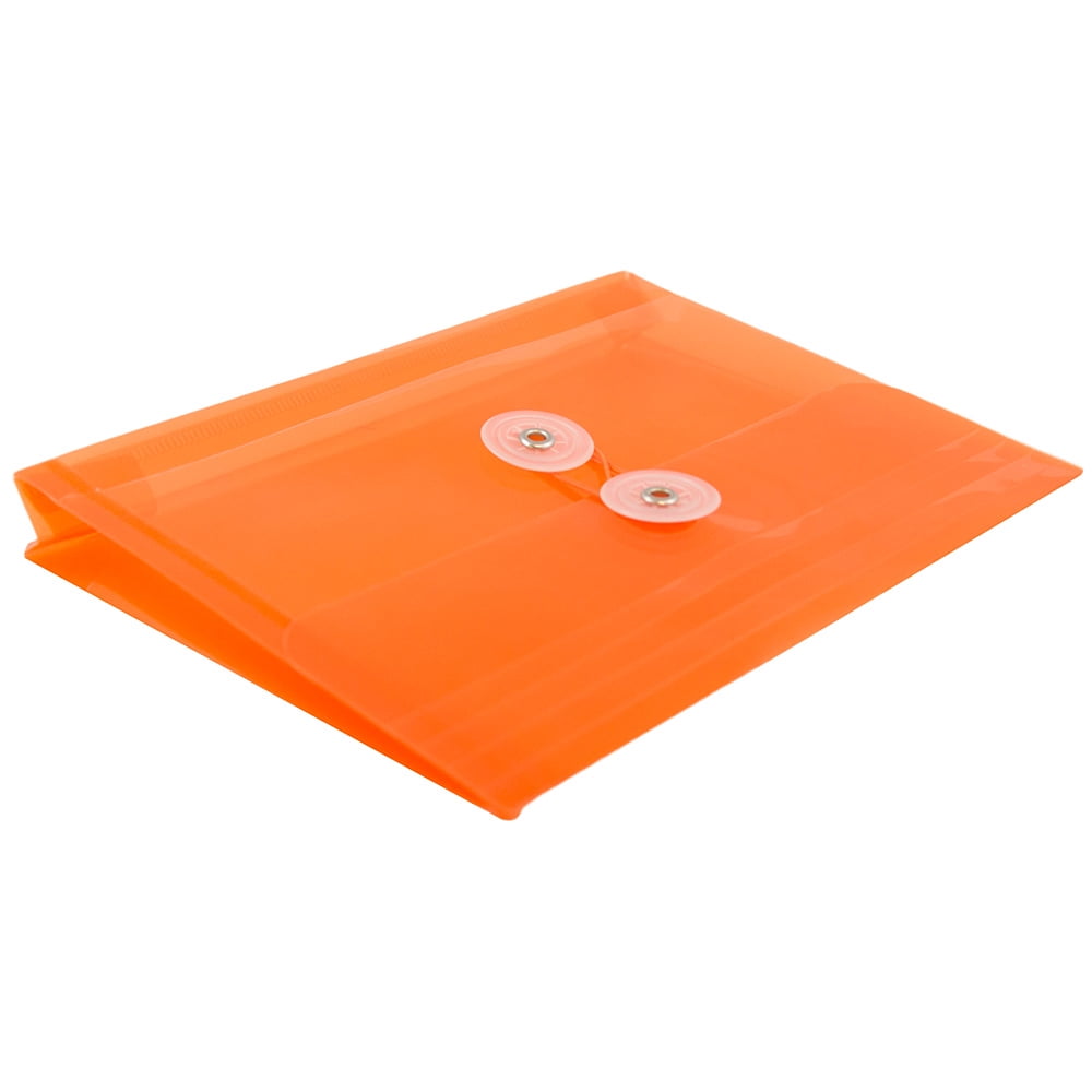 JAM Paper Plastic Envelopes with Button & String Tie Closure, Index Size, 5 1/2 x 7 1/2, Orange, 3/Pack