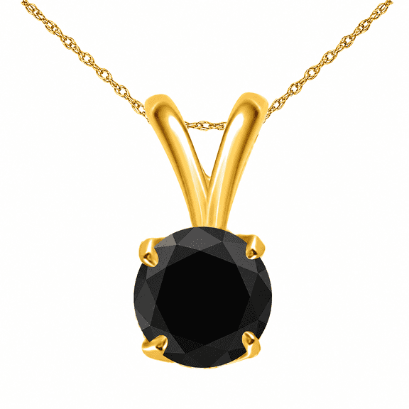 AoneJewelry 0.25 CT Round Black Diamond Solitaire Pendant Necklace for Women in Solid 14K Yellow Gold