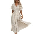 thumbnail image 2 of Juesizh Robes pour Femmes Col en V Manches Courtes Taille Ajustée Robe Midi Mode Confortable Imprimé Floral Robe Décontractée d'Été, P-2TG, 2 of 3