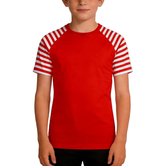 Glisme Boys Graphic Tees Stripe Print Short Sleeve T Shirt Colorful Festive Comfortable Blend Top For Kids Red Tee Size 6-7 Years