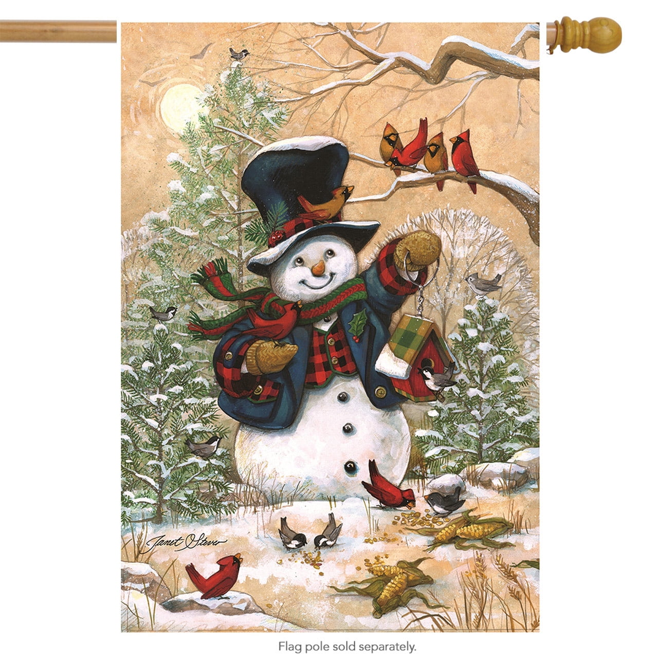 Winter Friends Primitive House Flag Snowman Cardinals