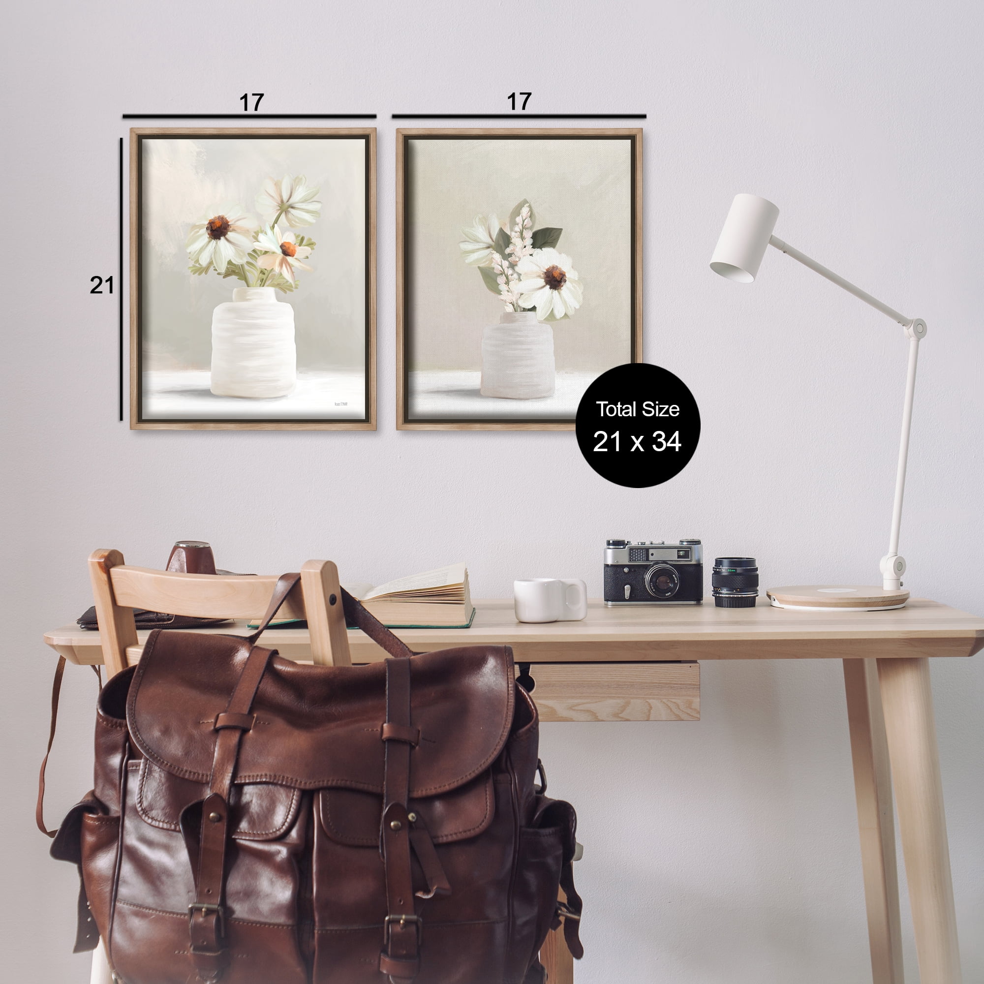 Stupell Industries Simply Elegant Floral Vase Plants & Flowers Painting Brown Floater Framed Canvas Art Print Wall Art, 17 x 21, Set of 2
