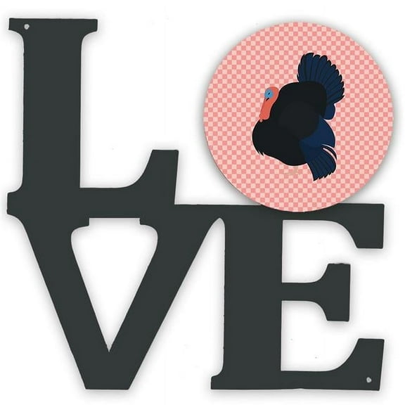 11.5 x 11.75 in. Norfolk Black Turkey Pink Check Metal Artwork Love Wall Decor