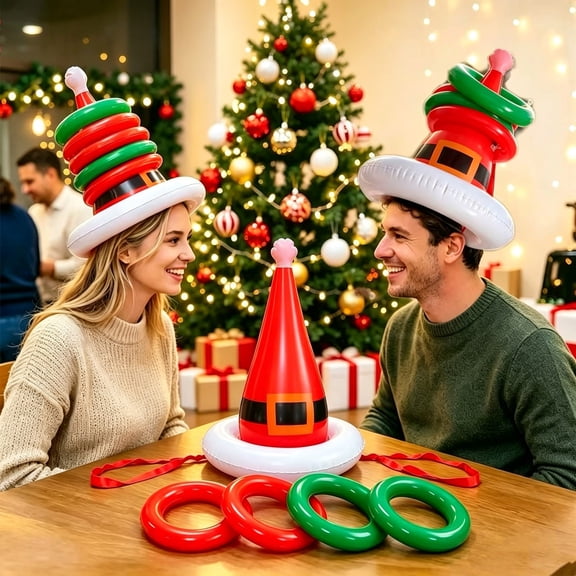 Inflatable Reindeer Antler Ring Toss Game, Antler Hat with Rings Christmas Party Games for Party Supplies Outdoor Indoor Ring Toss Game