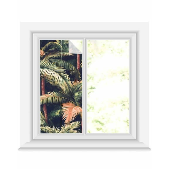 Window Privacy Film Palm Forest Stained Glass Window Film Decorative Sun Block Window Cover Country Summer Tropical Plants Forest Window Clings Static Adhesive Sticker for Bathroom 17.7"x39.3"