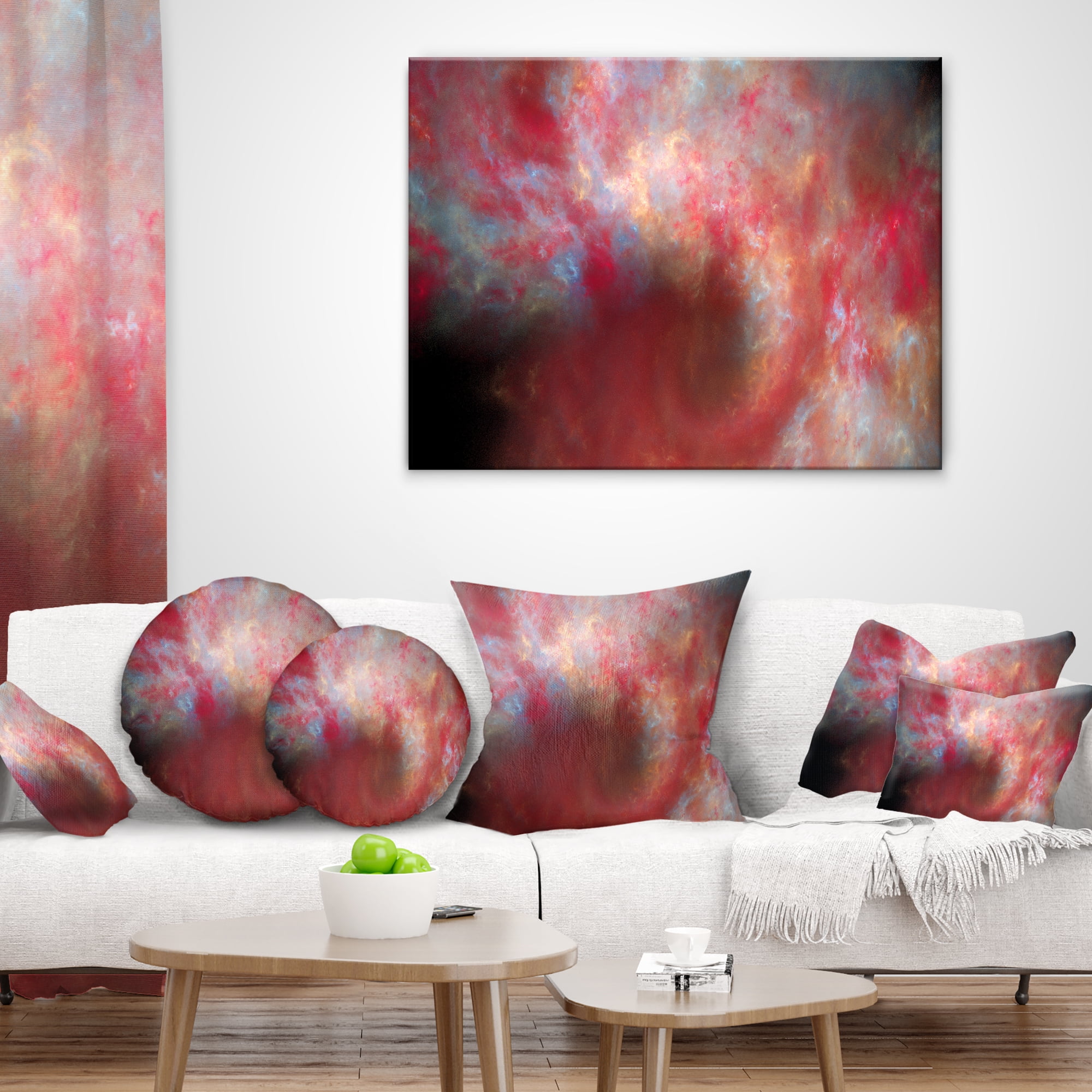 Designart Red Starry Fractal Sky - Abstract Throw Pillow - 18x18