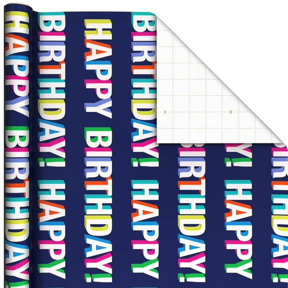 Hallmark Birthday Wrapping Paper Roll (Bold Lettering on Blue) 20 Sq. ft.