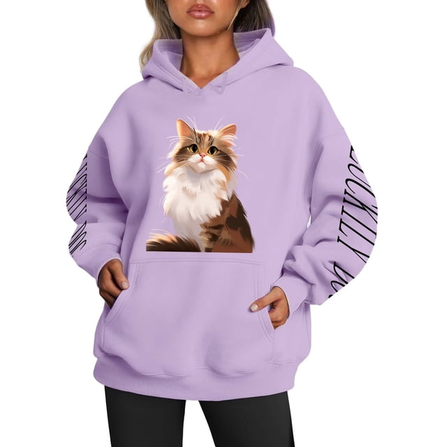 WEAIXIMIUNG Sweatshirts Graphiques pour Femmes Logo Populaire Manches Lettres à Capuche