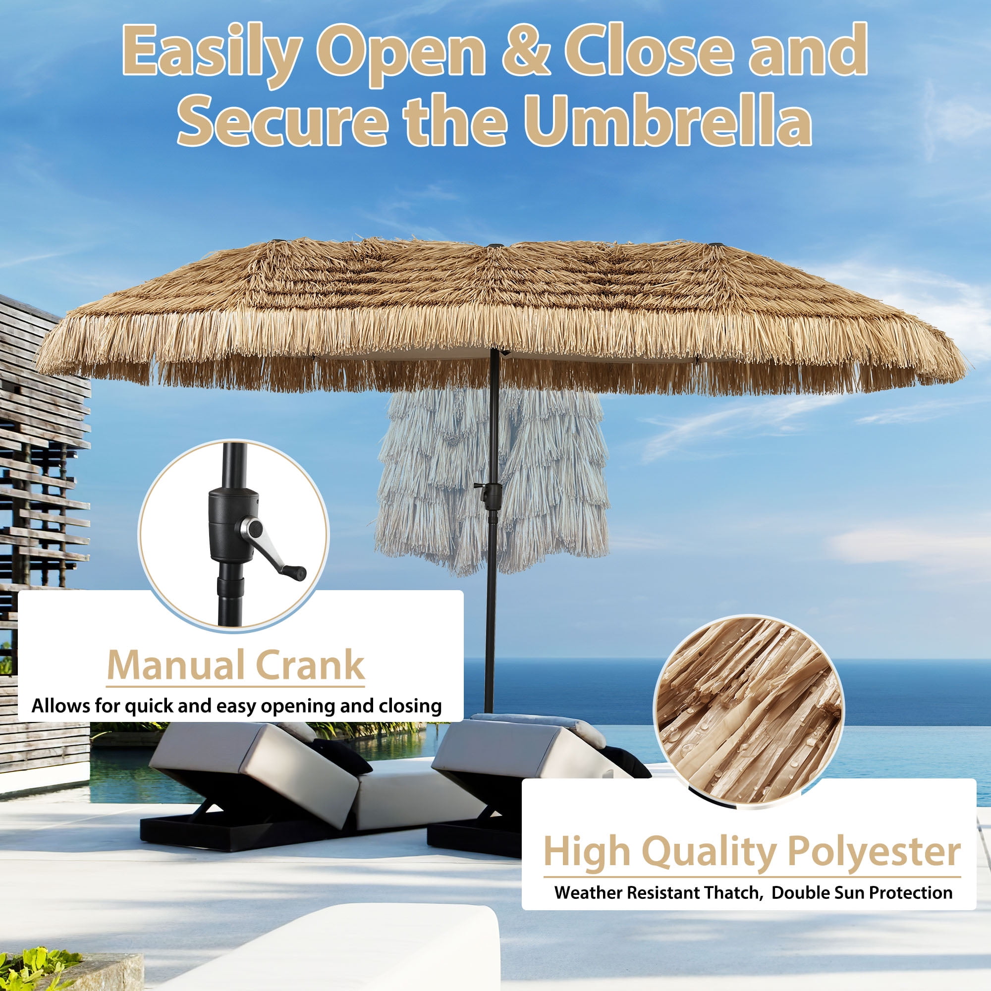 Autlaycil 13 ft Hawaiian Thatched Tiki Umbrella for Outdoor, Pool, Patio, Beach