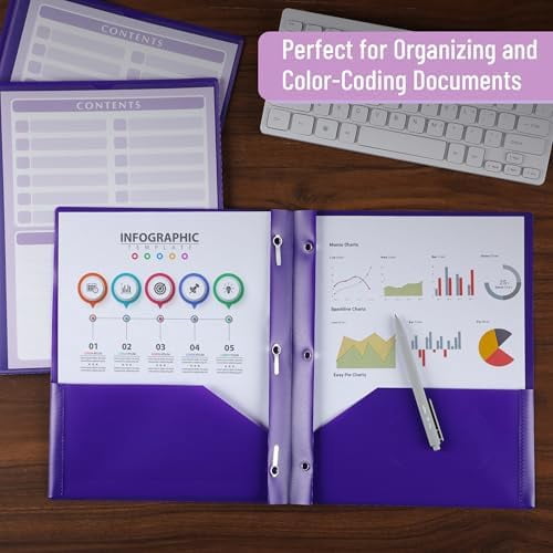 - Plastic Folders with Pockets and Prongs, 24 Pack, Letter Size, Purple, Flexible Plastic Folders with Prongs, Clear Front Pocket and Card Slot