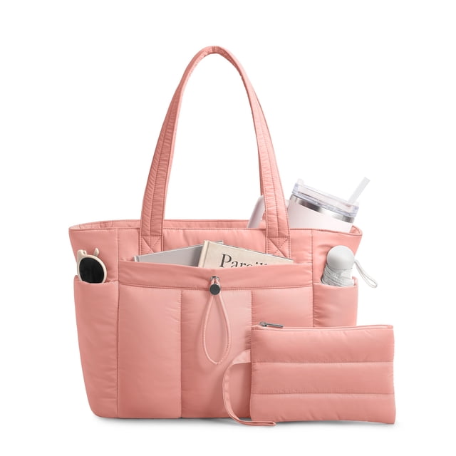 Bolso de mano TopDesign Puffy para mujer con portavasos y compartimento para portátil (M, rosa)