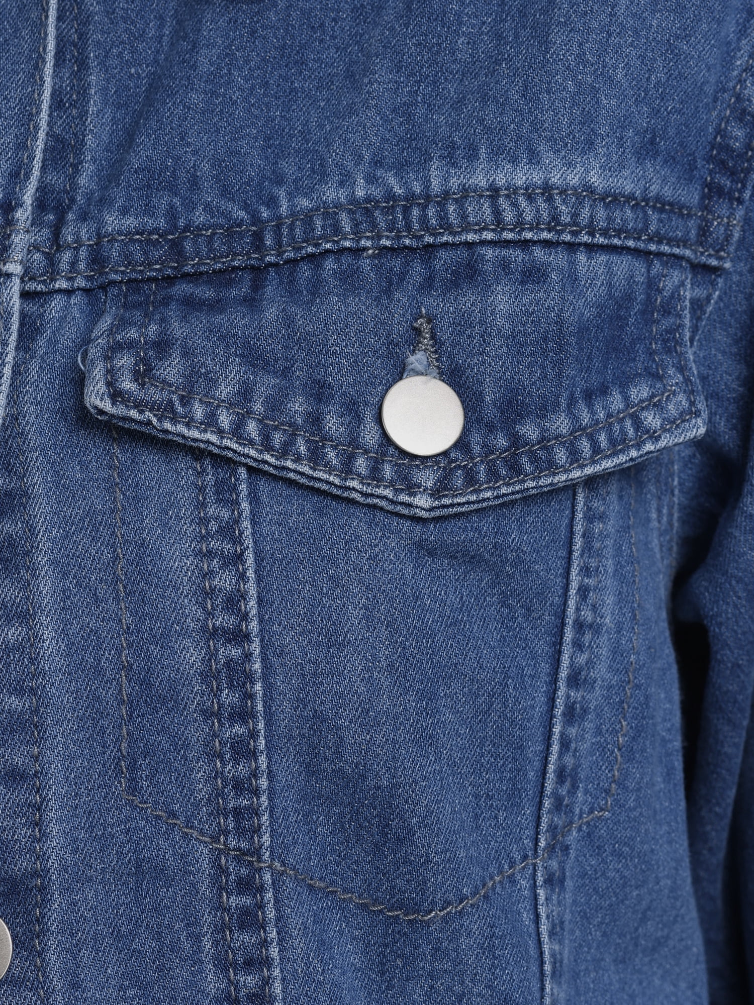 DARING DIVA Women's Long Denim Jacket Oversized Long Sleeve Pocket Jean Jacket XS Blue