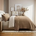 thumbnail image 3 of EVERGRACE Pearl Velvet Quilt King Size Bedding Sets, Luxurious Soft Velvet Comforter Set, Lightweight Box Stitching Oversized Bedspread Coverlet for All Season, with 2 Shams, Camel, 3 of 8